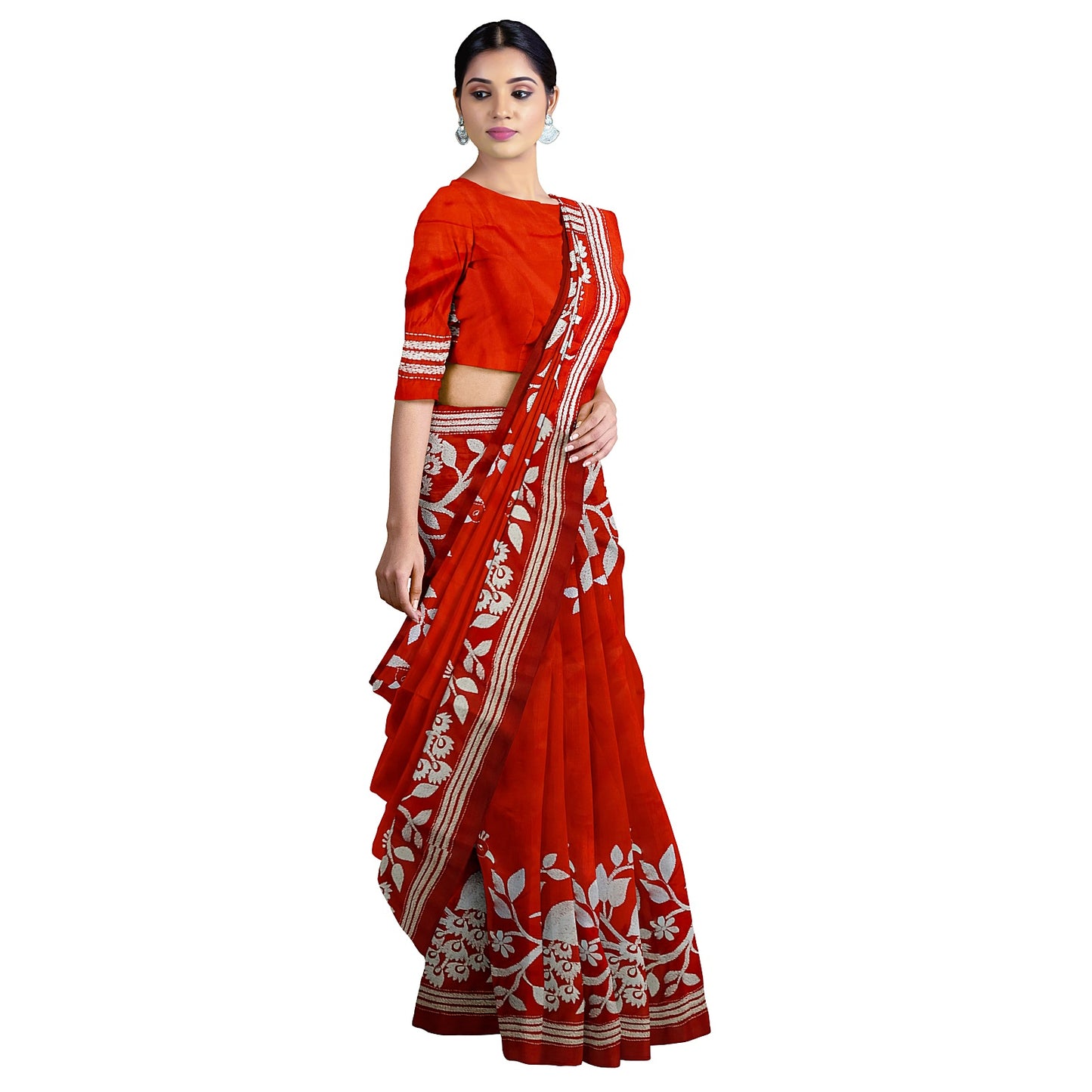 Elegant Blended Silk Saree with Traditional Kantha Stitch Work With BP