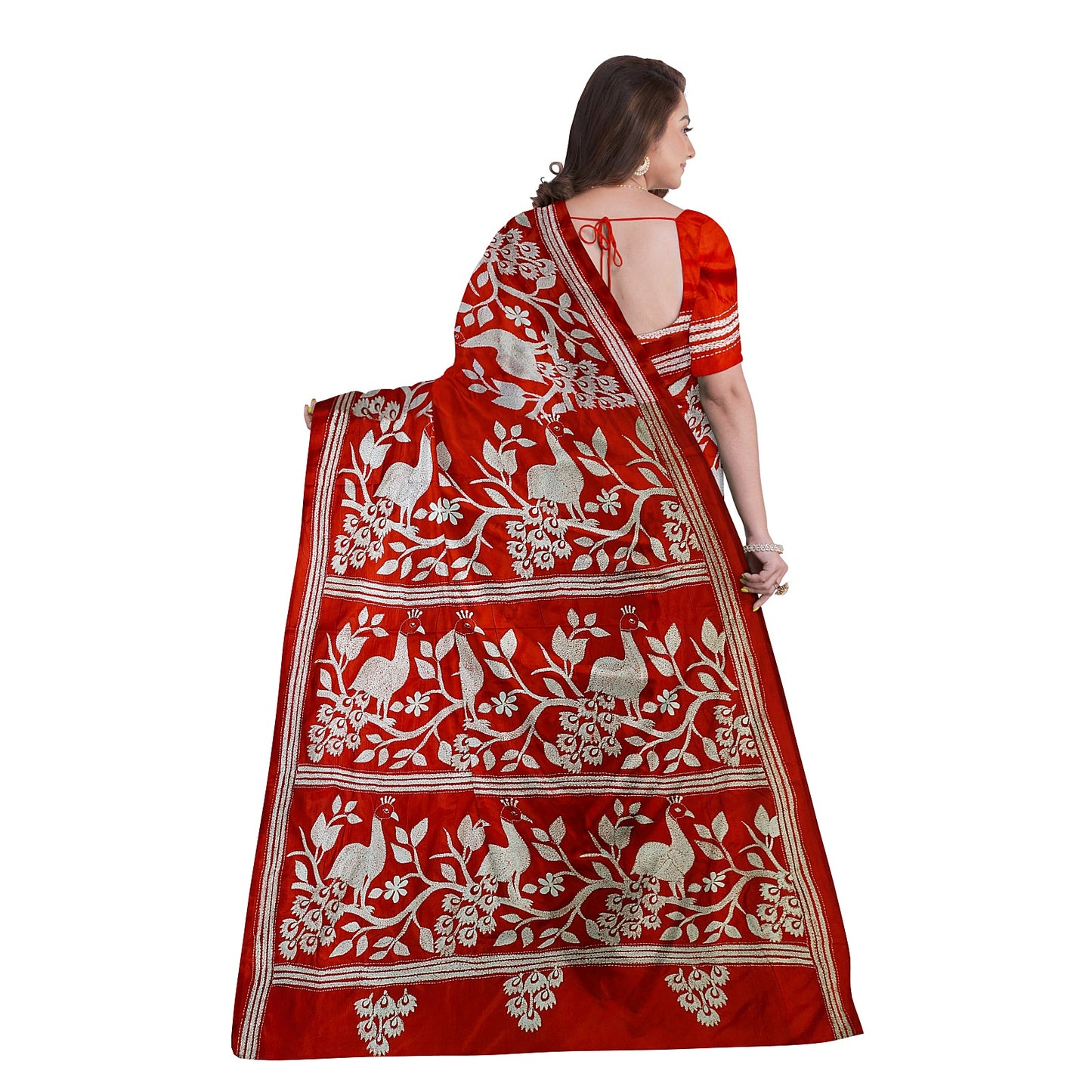 Elegant Blended Silk Saree with Traditional Kantha Stitch Work With BP