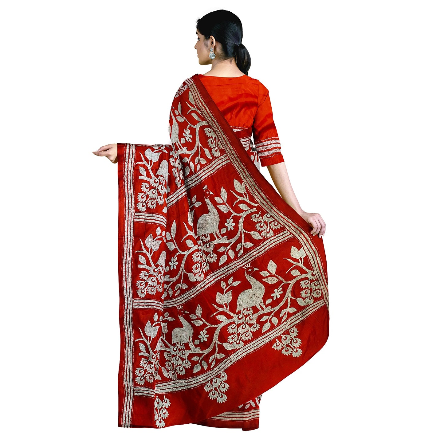 Elegant Blended Silk Saree with Traditional Kantha Stitch Work With BP