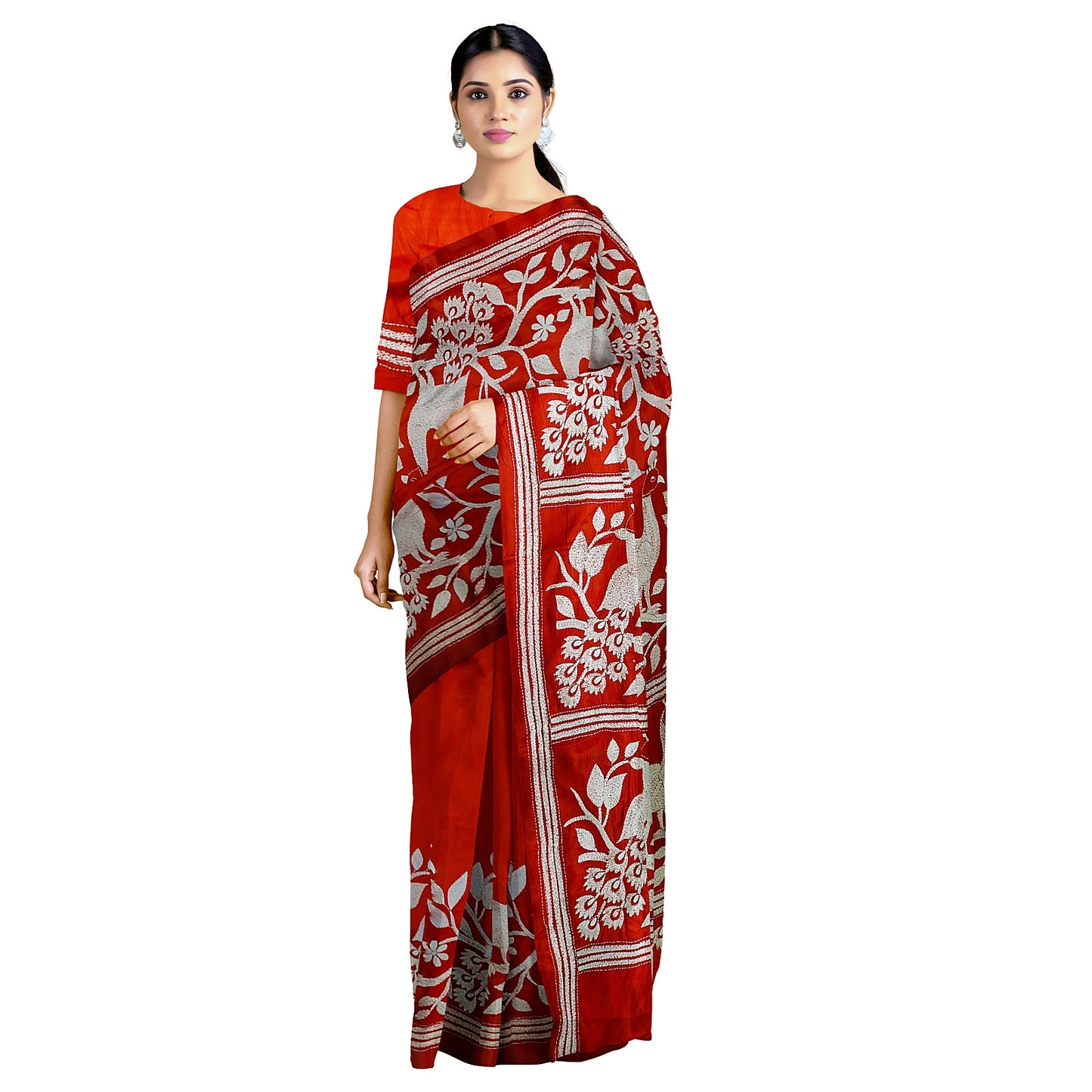 Elegant Blended Silk Saree with Traditional Kantha Stitch Work With BP
