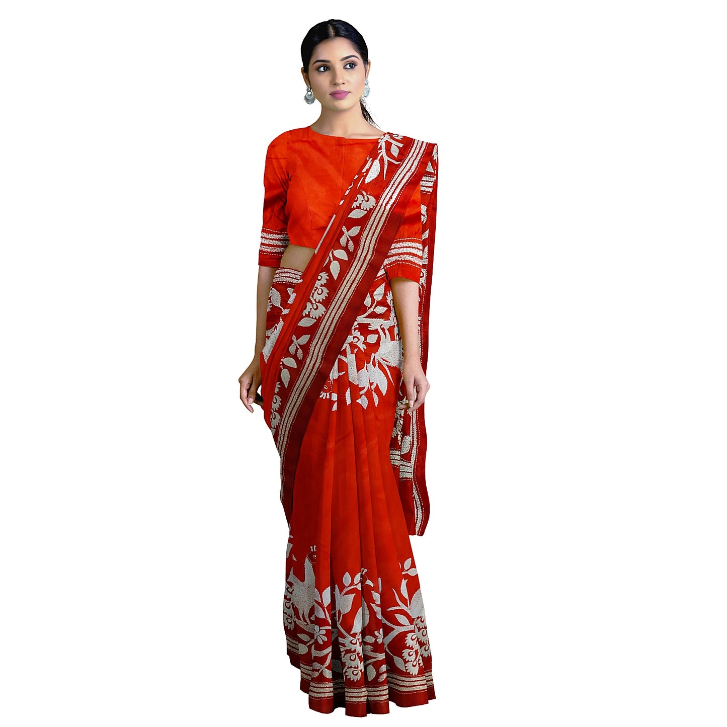 Elegant Blended Silk Saree with Traditional Kantha Stitch Work With BP