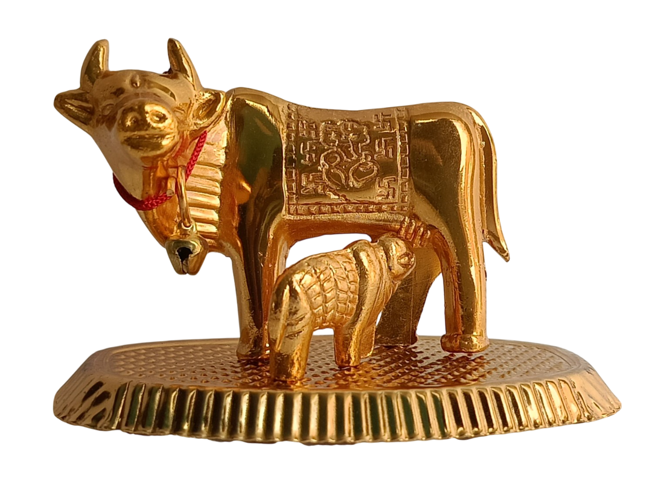 German Silver Cow and Calf Statue – Symbol of Prosperity and Devotion