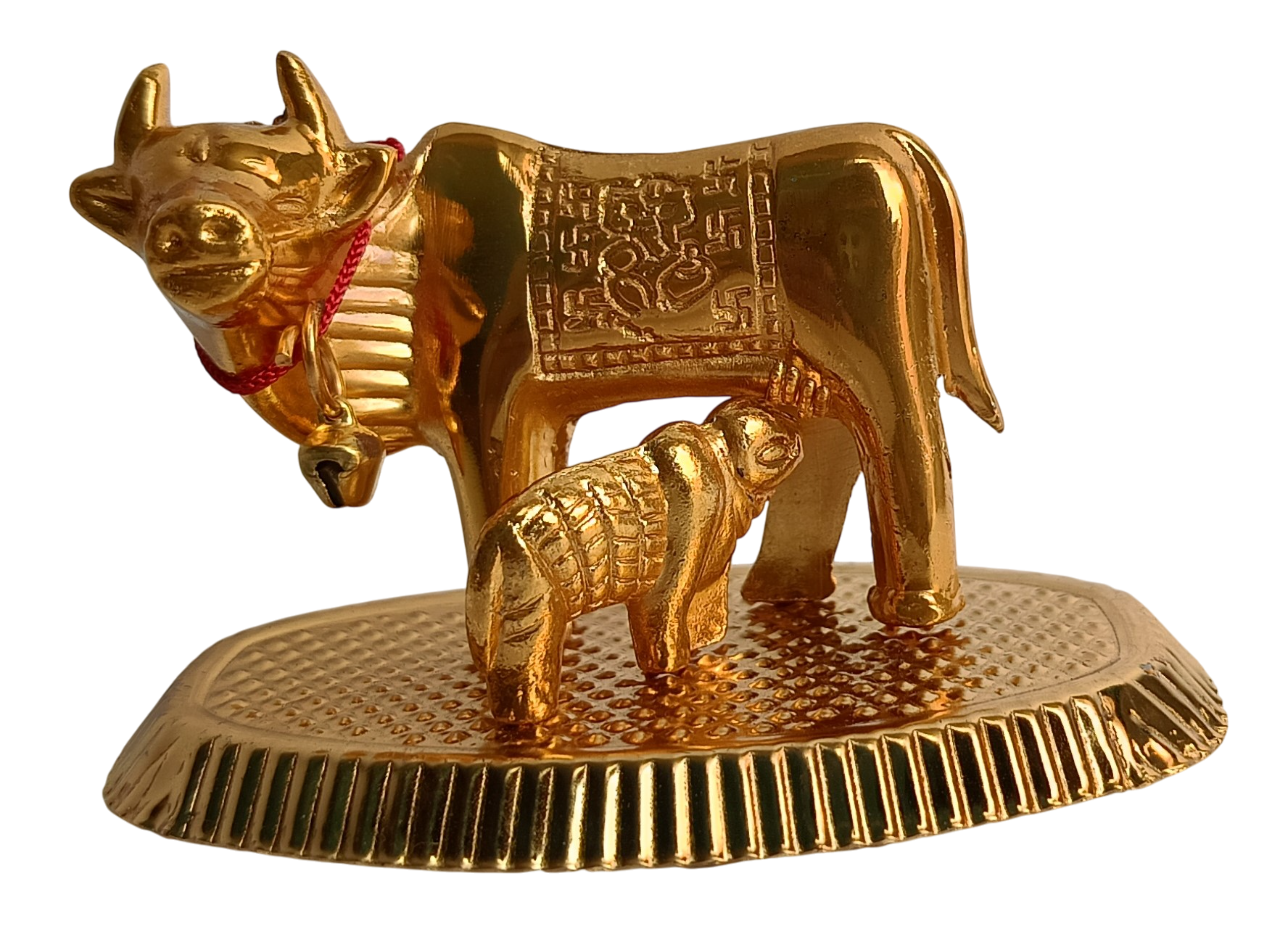 German Silver Cow and Calf Statue – Symbol of Prosperity and Devotion