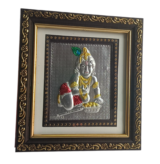 Gopal Krishna Silver Foil Wall Hanging – Decorative Framed Showpiece for Home Temple & Gifting