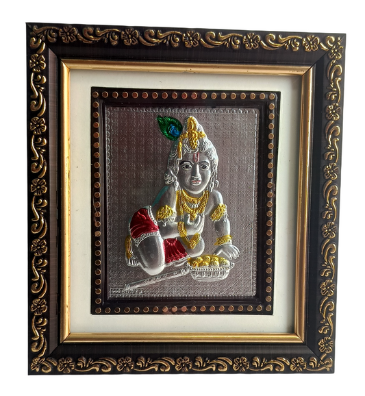 Gopal Krishna Silver Foil Wall Hanging – Decorative Framed Showpiece for Home Temple & Gifting