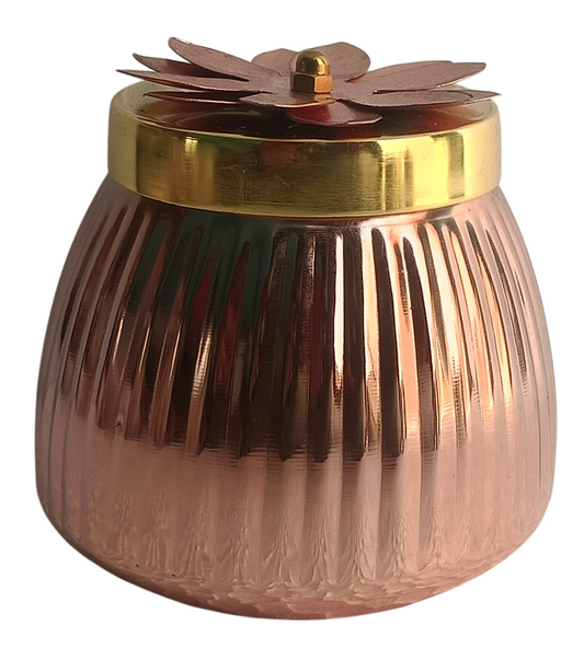 Glossy Copper Jar with Brass Floral Lid – Artisan Made Storage for Dry Items or Decor