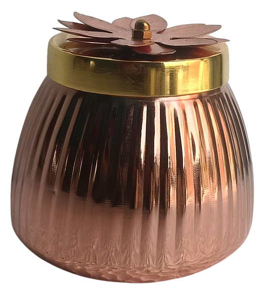 Glossy Copper Jar with Brass Floral Lid – Artisan Made Storage for Dry Items or Decor