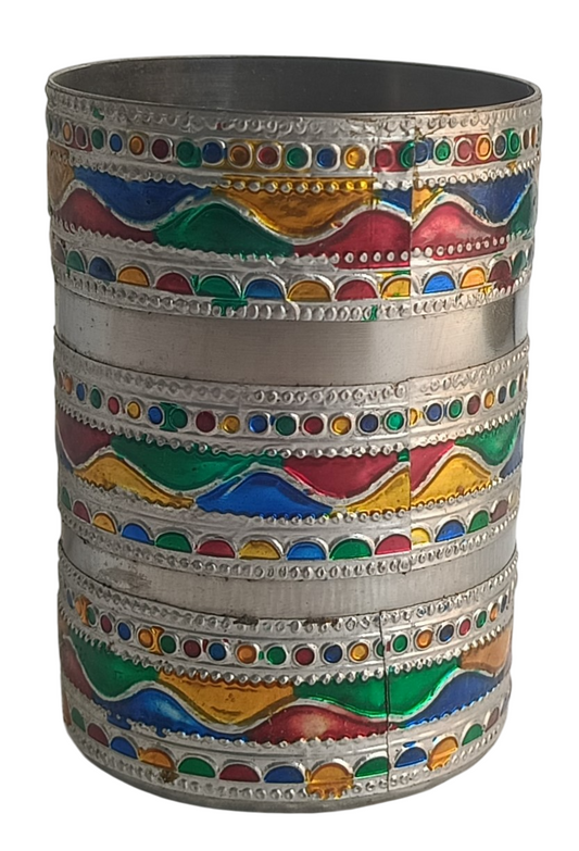 Traditional Meenakari Steel Glass – Multicolor Wave Design