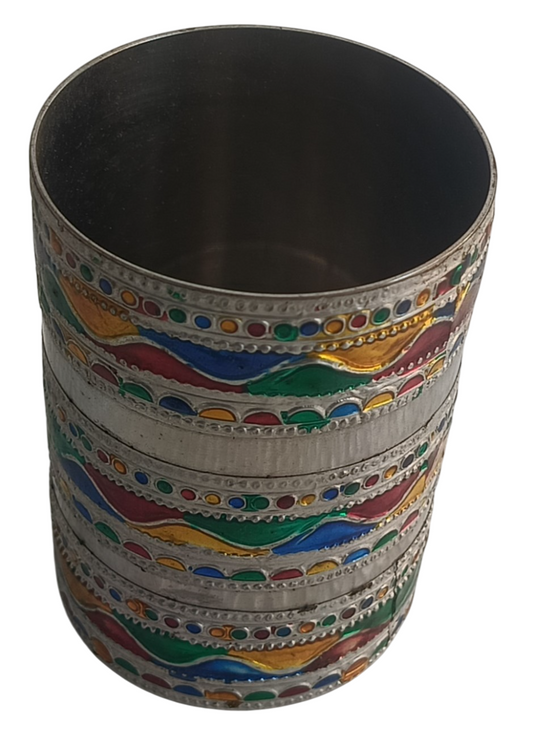 Traditional Meenakari Steel Glass – Multicolor Wave Design