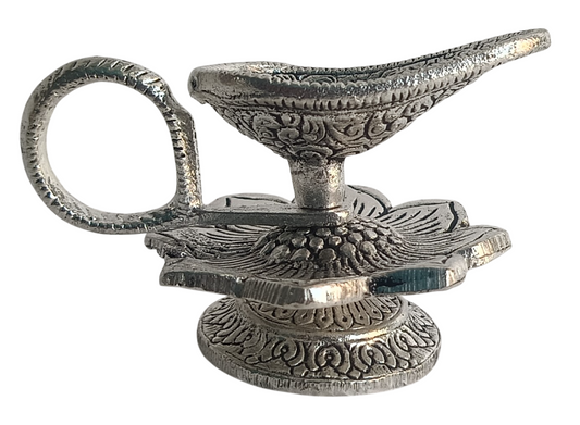 German Silver Traditional Diya Lamp – Handcrafted Oil Lamp for Home Décor & Pooja