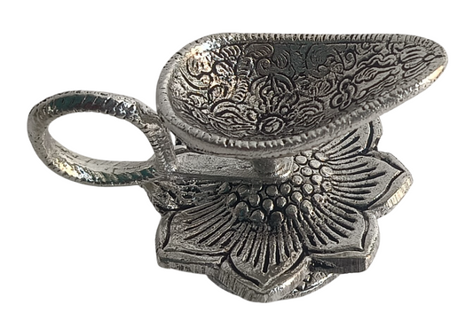 German Silver Traditional Diya Lamp – Handcrafted Oil Lamp for Home Décor & Pooja
