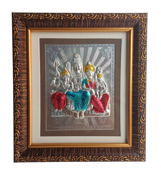 Shiv Parvati Family Silver Foil Wall Hanging Frame