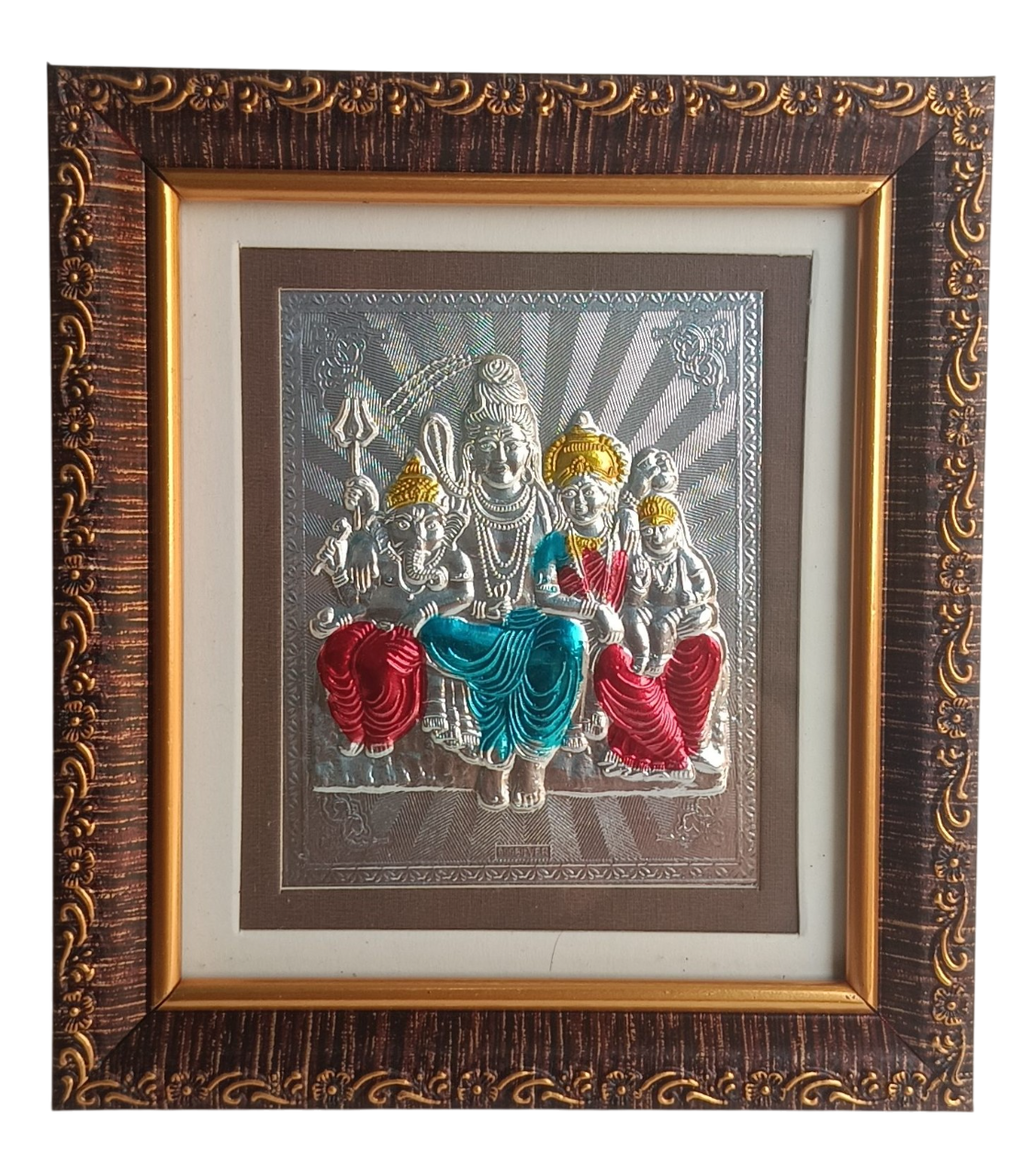 Shiv Parvati Family Silver Foil Wall Hanging Frame