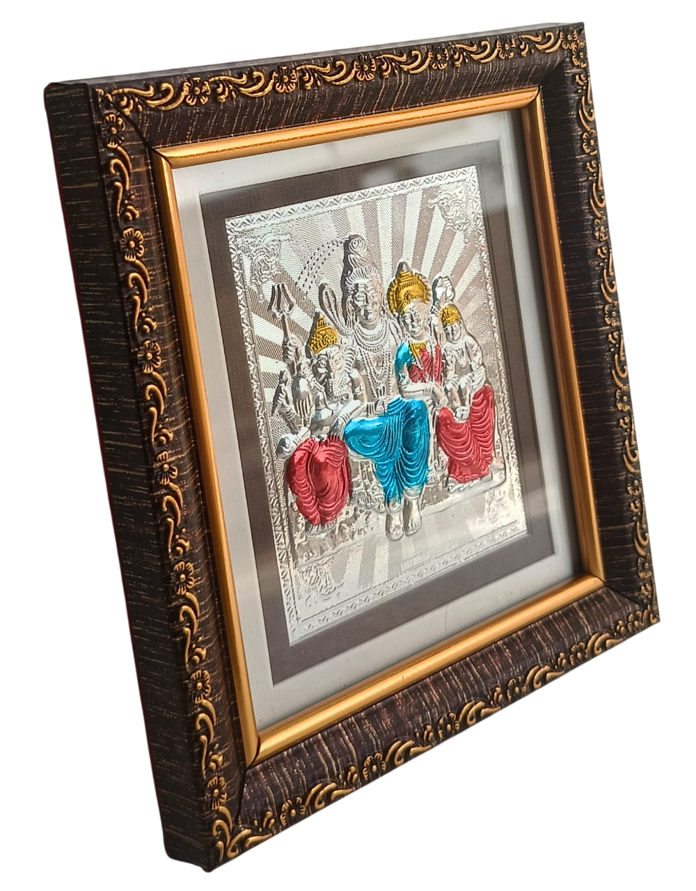 Shiv Parvati Family Silver Foil Wall Hanging Frame