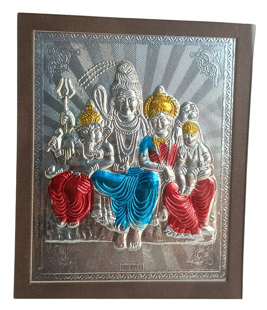 Shiv Parvati Family Silver Foil Wall Hanging Frame