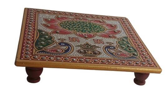 Hand-Painted Marble Chowki for Pooja, Decor & Gifting | Traditional Chowki with Meenakari Work