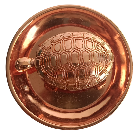 Copper Tortoise with Plate | Vastu Feng Shui Turtle for Wealth & Stability | Decorative Brass Finish Figurine for Home & Office