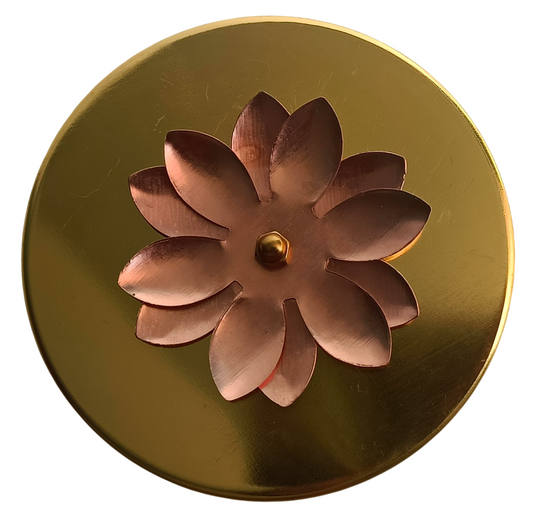 Handcrafted Hammered Copper Storage Box with Brass Flower Lid – Round Keepsake Container