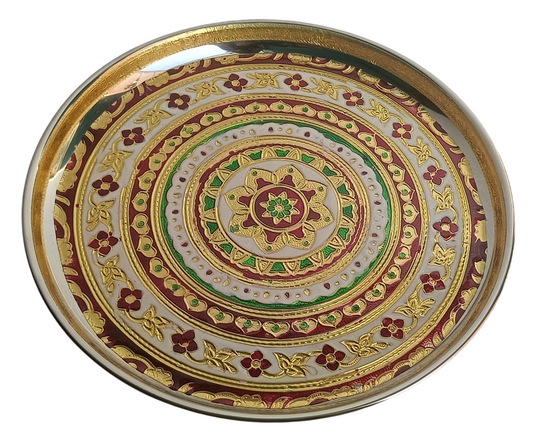 Handcrafted Meenakari Thali – Floral Border with Golden Accents