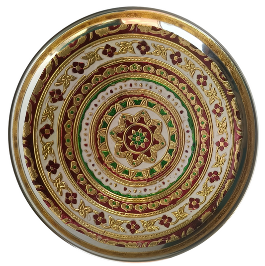 Handcrafted Meenakari Thali – Floral Border with Golden Accents