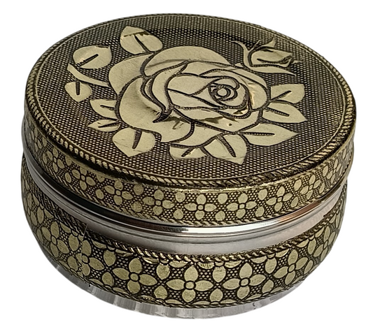 Meenakari Stainless Steel Storage Box with Rose Flower Design – Elegant Decorative Container