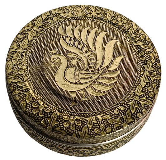 Traditional Meenakari Stainless Steel Storage Box with Peacock Design – Decorative Container
