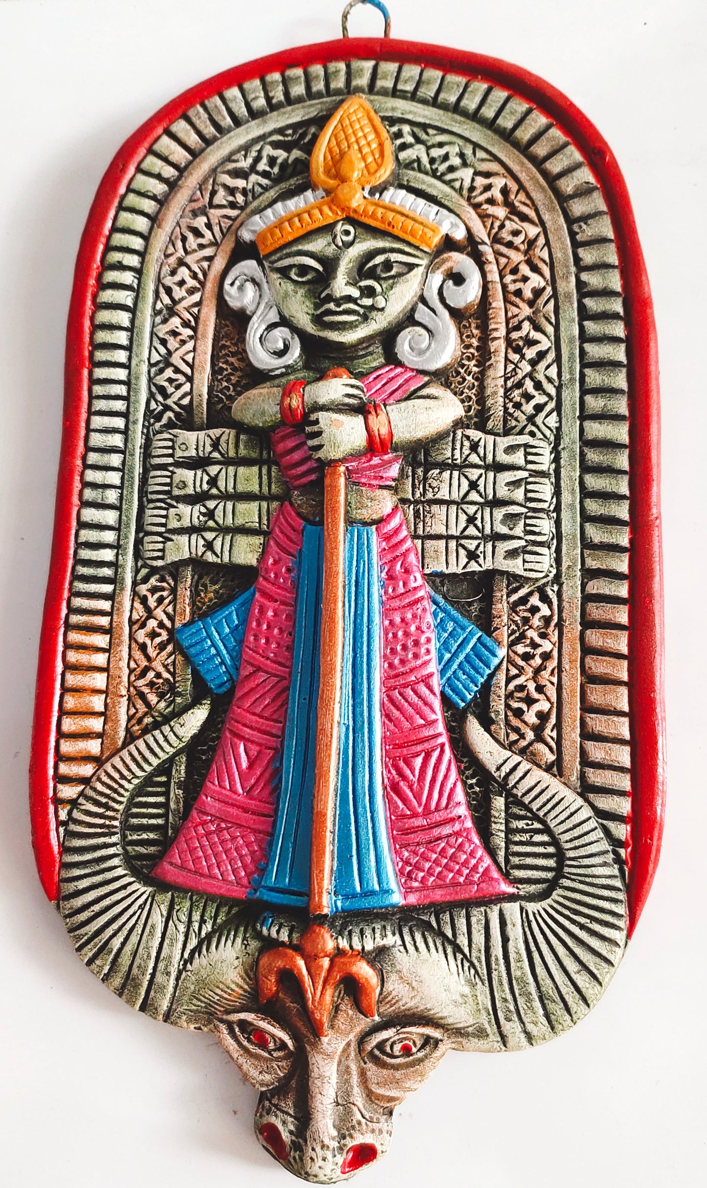Terracotta Maa Durga Ma Dura Sherawali Maa Wall Hanging Showpiece.
