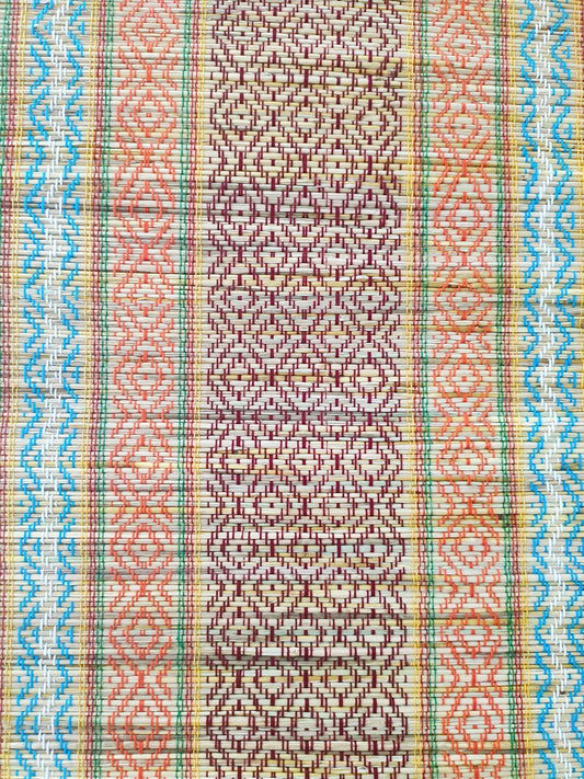 Striped Korai Grass Pooja Floor Mat (50 * 45 * 1 cm),Multi Color