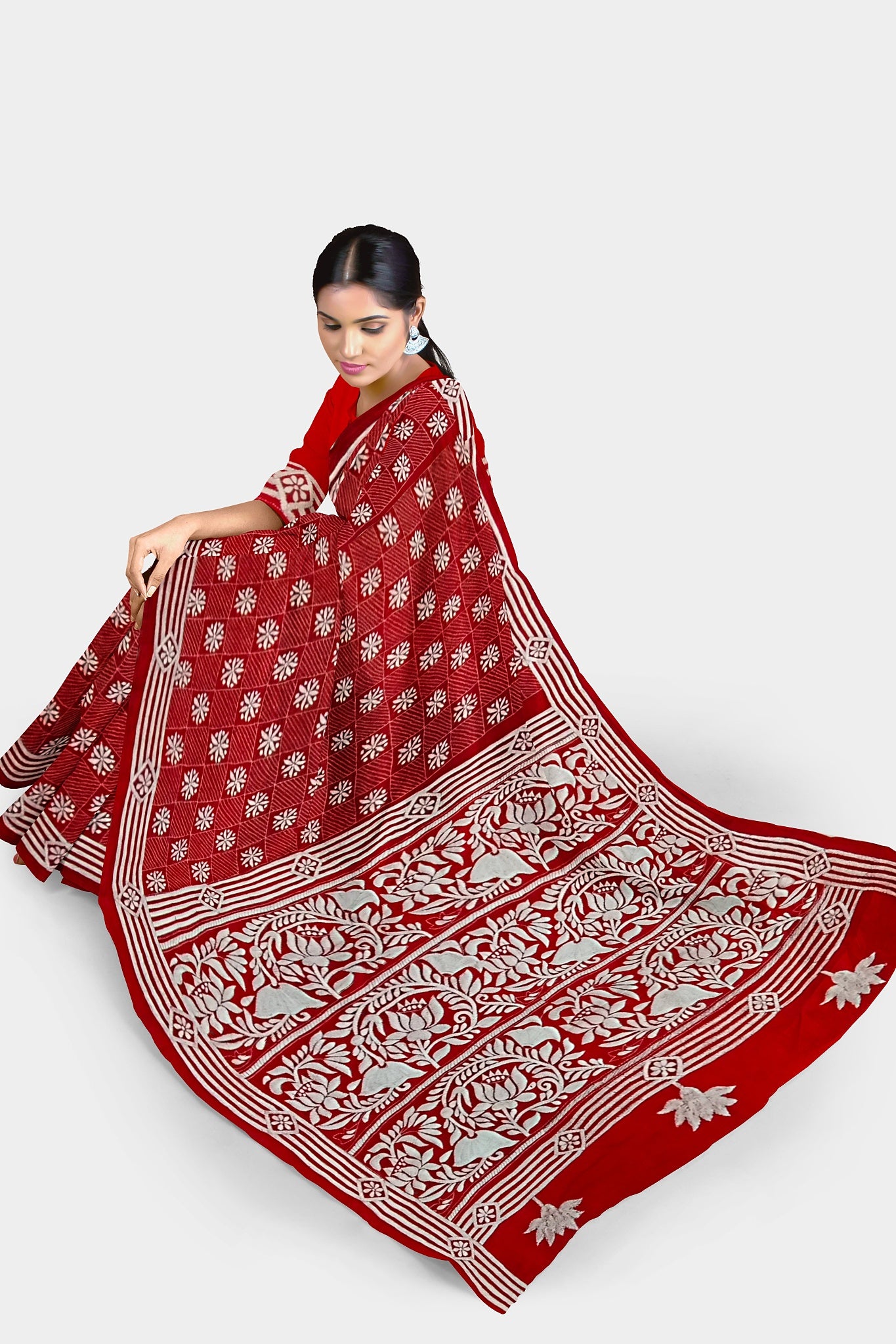 Kantha Stitch: Stylish Blended Silk Saree showcasing Traditional Artistry in Modern Indian Fashion with BP