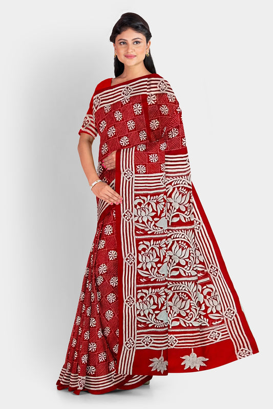 Kantha Stitch: Stylish Blended Silk Saree showcasing Traditional Artistry in Modern Indian Fashion with BP
