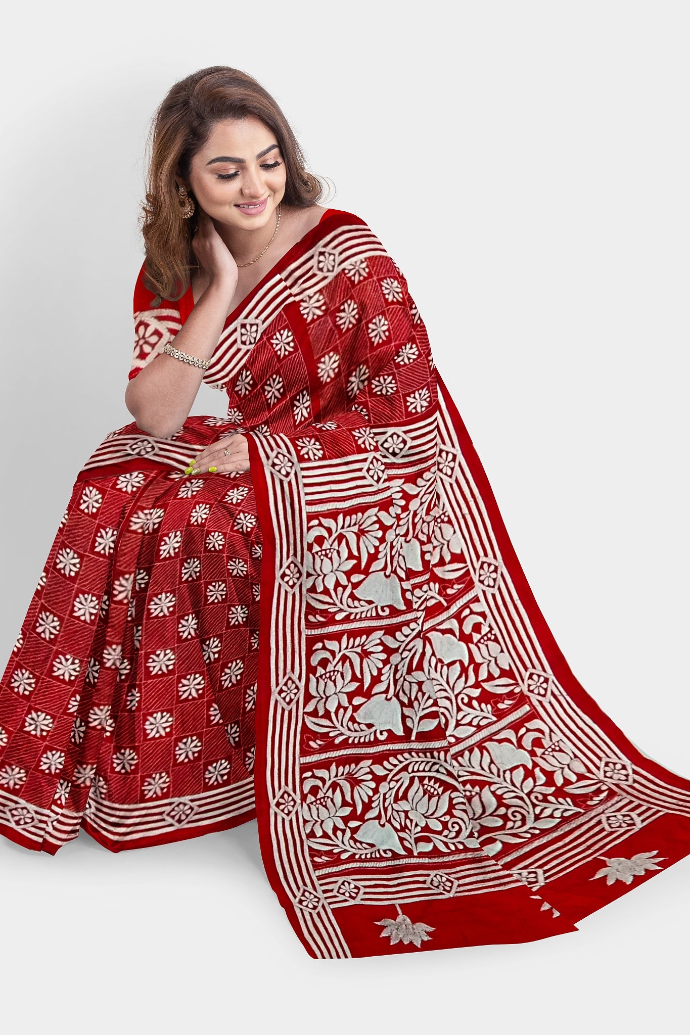 Kantha Stitch: Stylish Blended Silk Saree showcasing Traditional Artistry in Modern Indian Fashion with BP