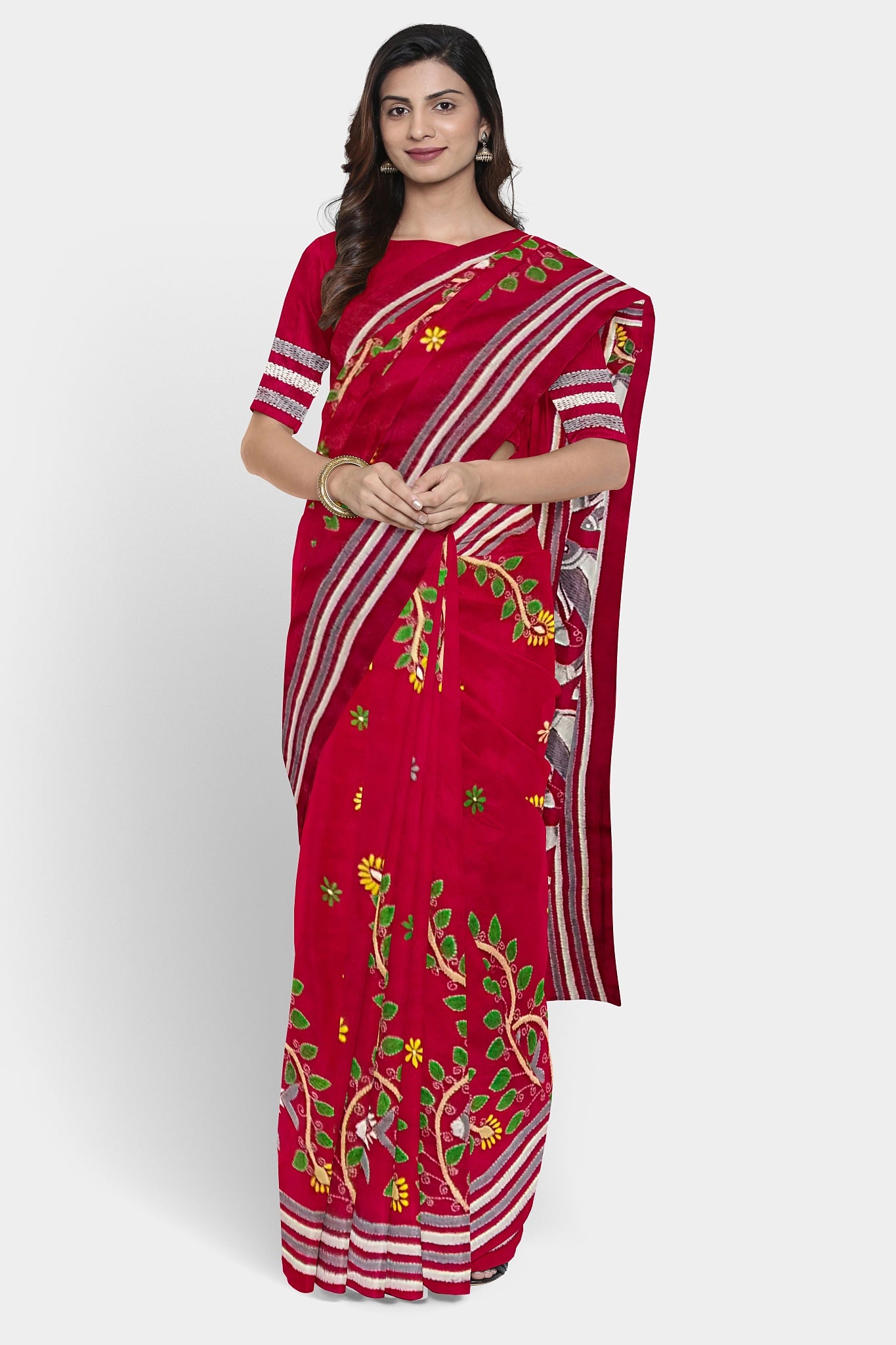 Kantha Stitch: Stylish Blended Silk Saree showcasing Traditional Artistry in Modern Indian Fashion with BP
