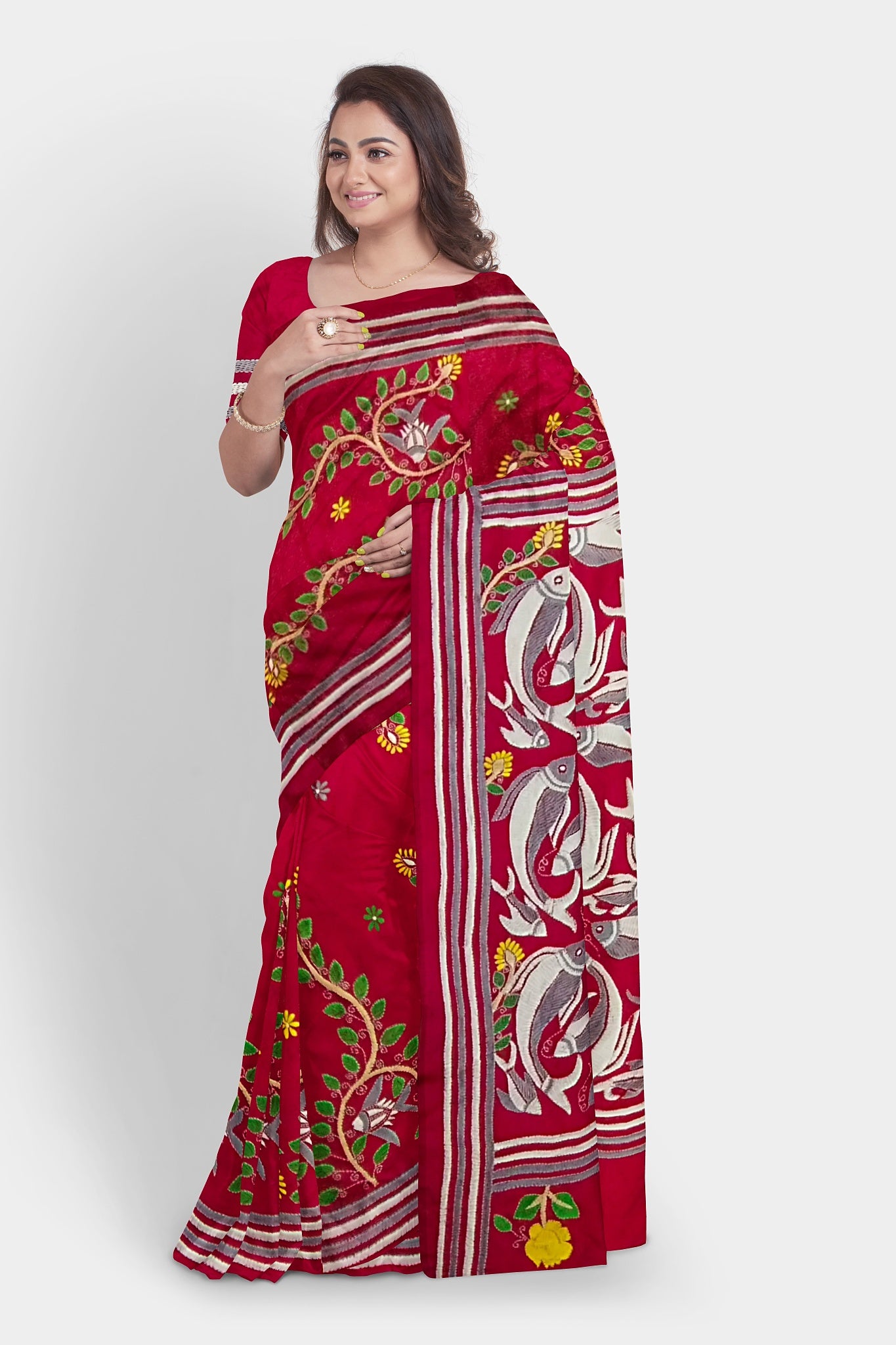 Kantha Stitch: Stylish Blended Silk Saree showcasing Traditional Artistry in Modern Indian Fashion with BP