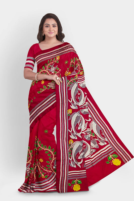Kantha Stitch: Stylish Blended Silk Saree showcasing Traditional Artistry in Modern Indian Fashion with BP