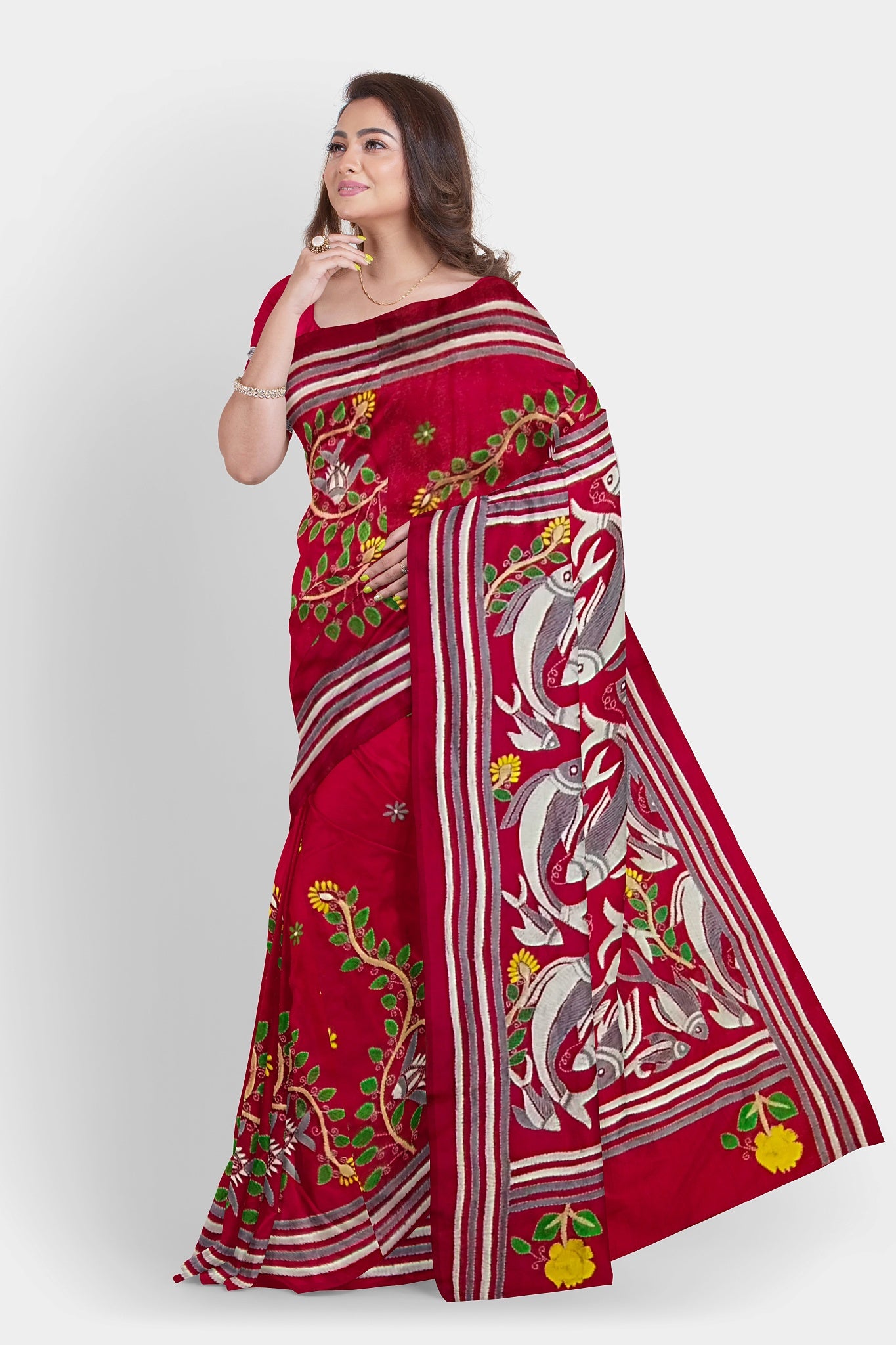 Kantha Stitch: Stylish Blended Silk Saree showcasing Traditional Artistry in Modern Indian Fashion with BP
