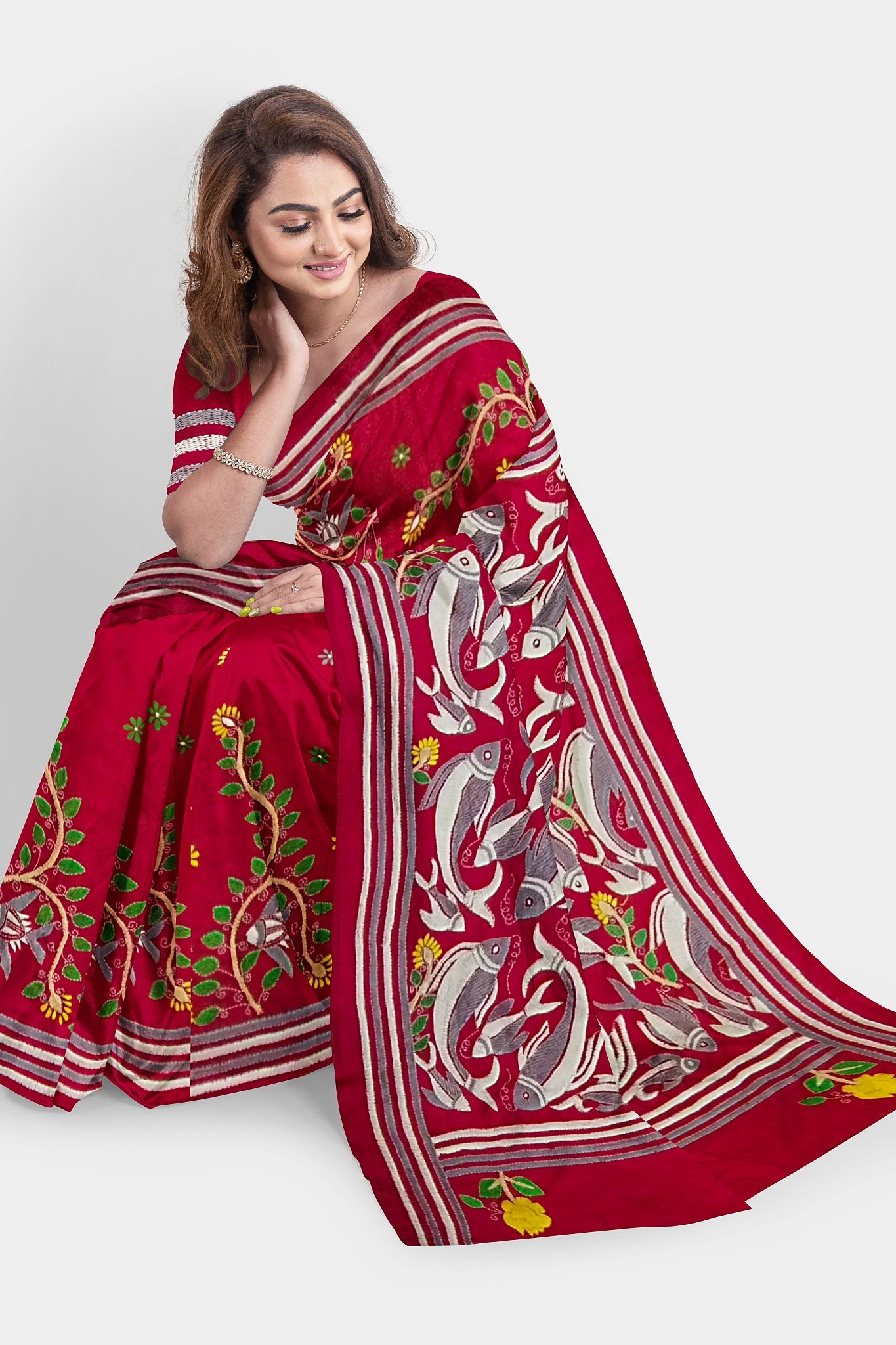 Kantha Stitch: Stylish Blended Silk Saree showcasing Traditional Artistry in Modern Indian Fashion with BP