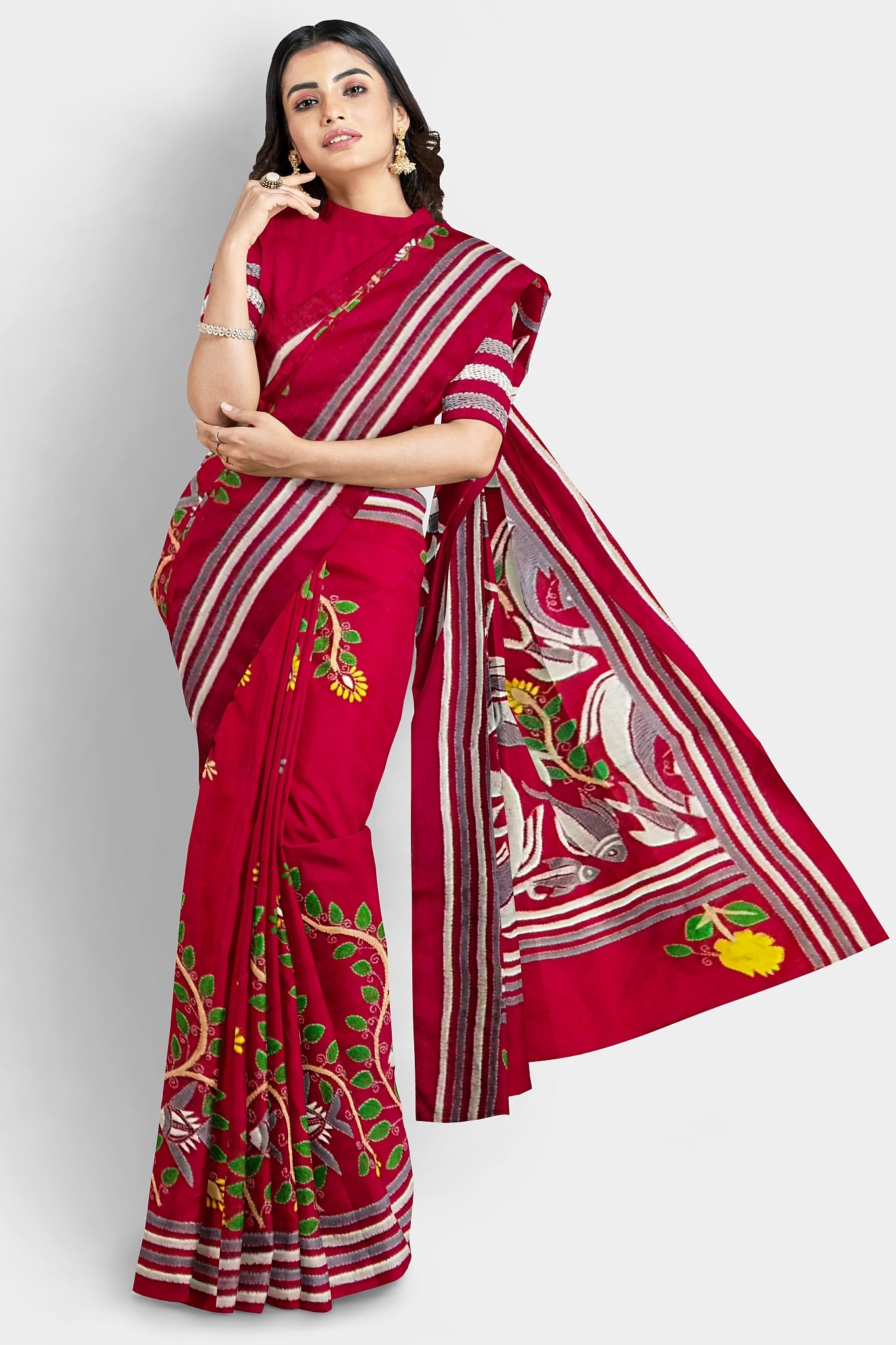 Kantha Stitch: Stylish Blended Silk Saree showcasing Traditional Artistry in Modern Indian Fashion with BP