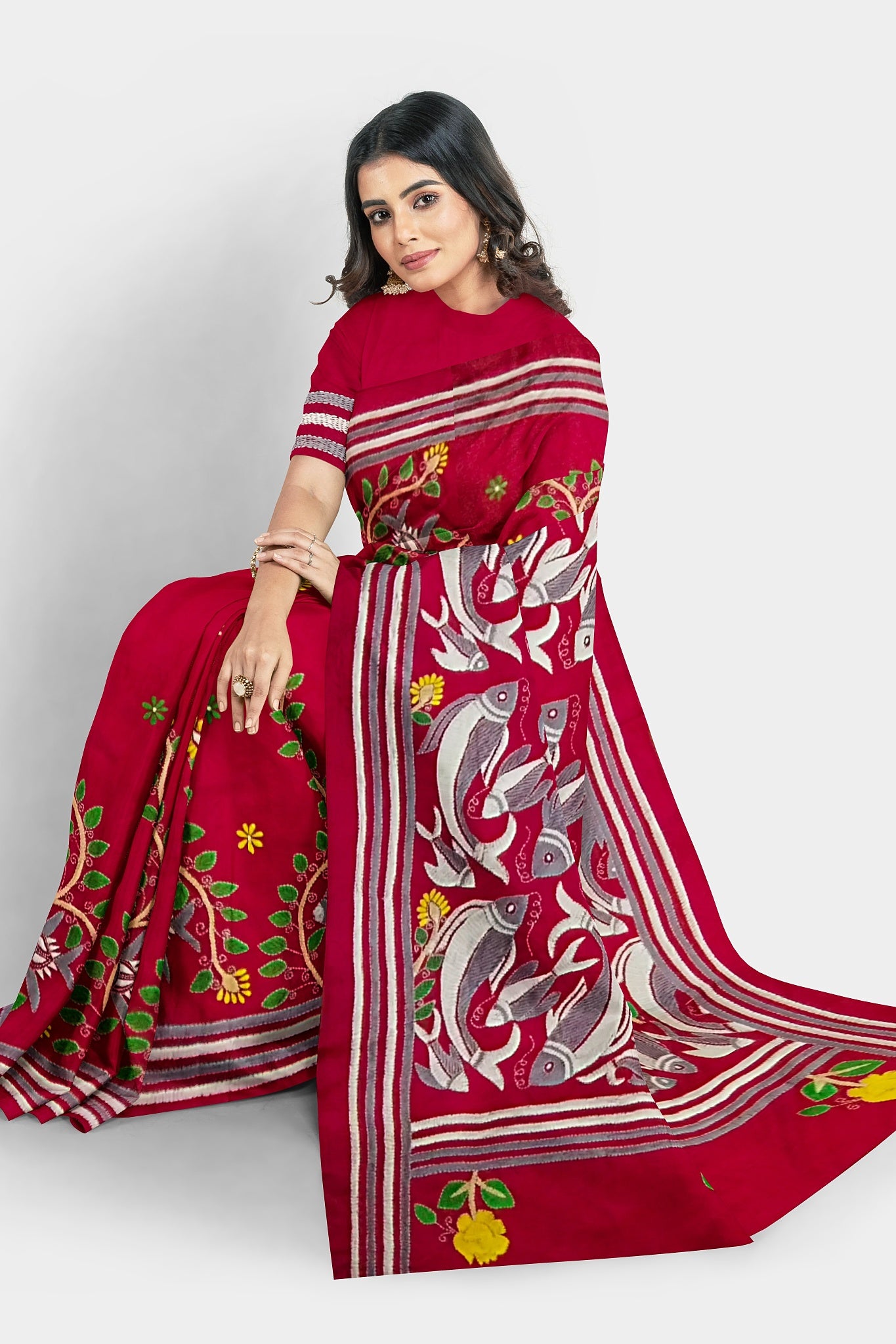 Kantha Stitch: Stylish Blended Silk Saree showcasing Traditional Artistry in Modern Indian Fashion with BP