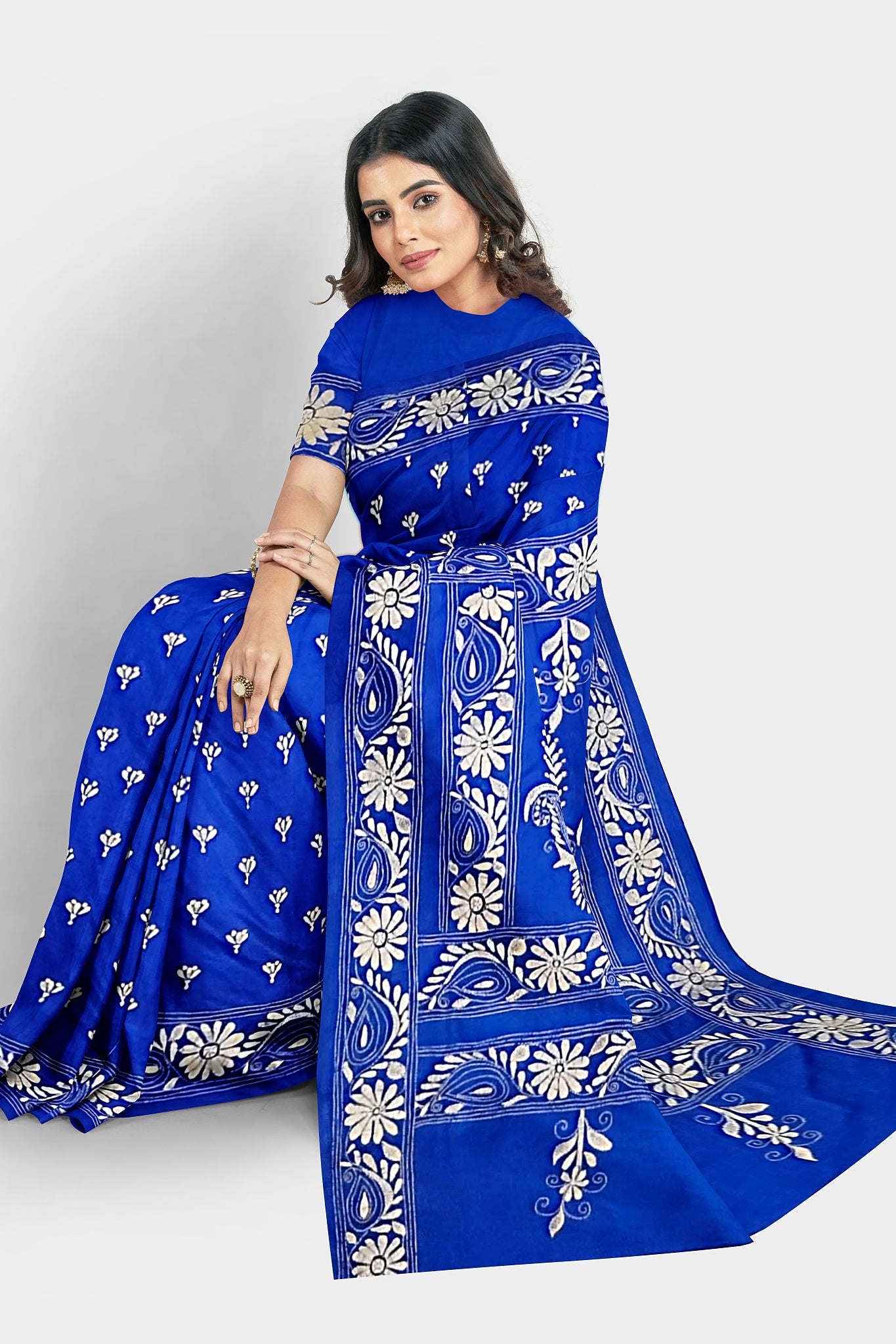 Kantha Stitch: Stylish Blended Silk Saree showcasing Traditional Artistry in Modern Indian Fashion