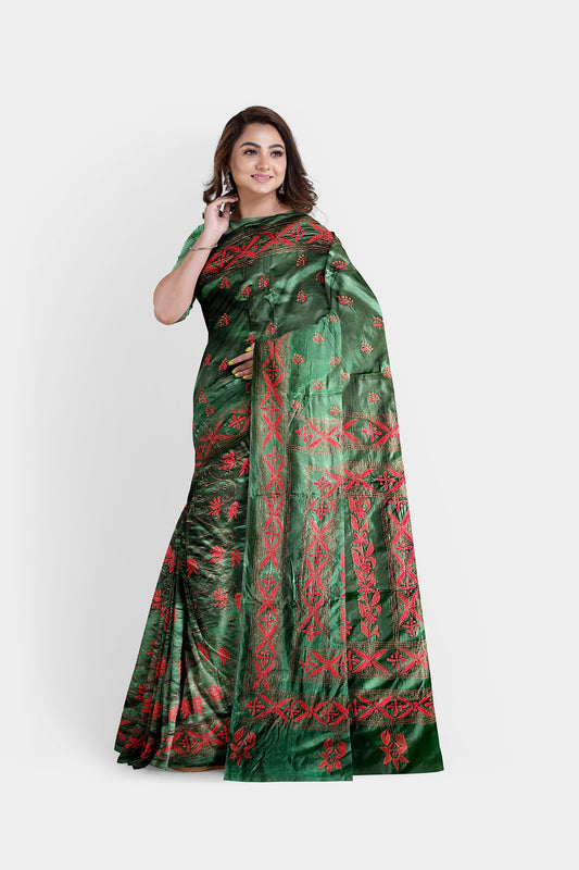 Kantha Stitch: Fashionable Blended Silk Saree with a Contemporary Twist on Indian Ethnic Wear With BP