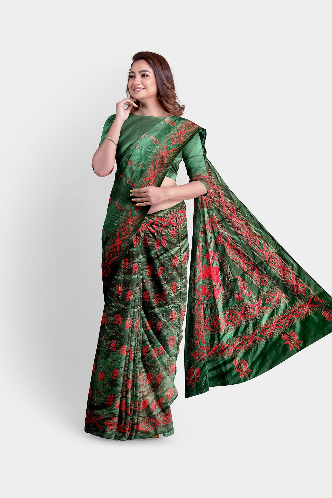 Kantha Stitch: Fashionable Blended Silk Saree with a Contemporary Twist on Indian Ethnic Wear With BP