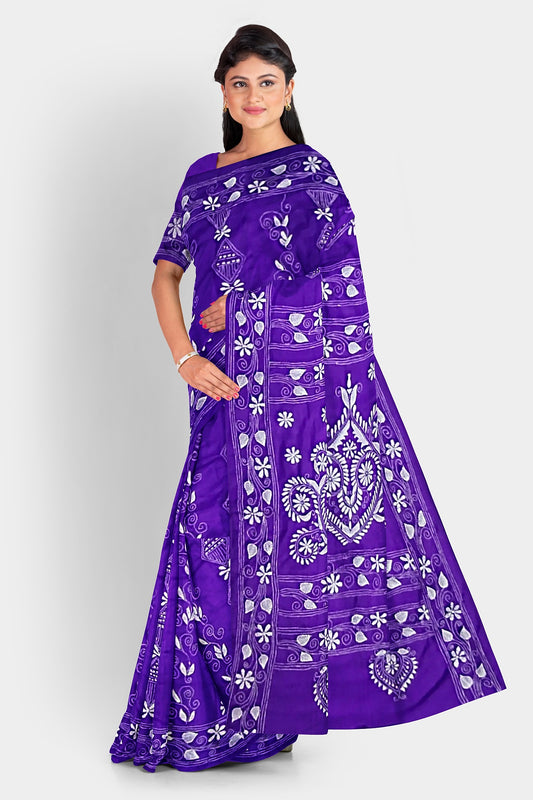 Kantha Stitch: Stylish Blended Silk Saree showcasing Traditional Artistry in Modern Indian Fashion With BP