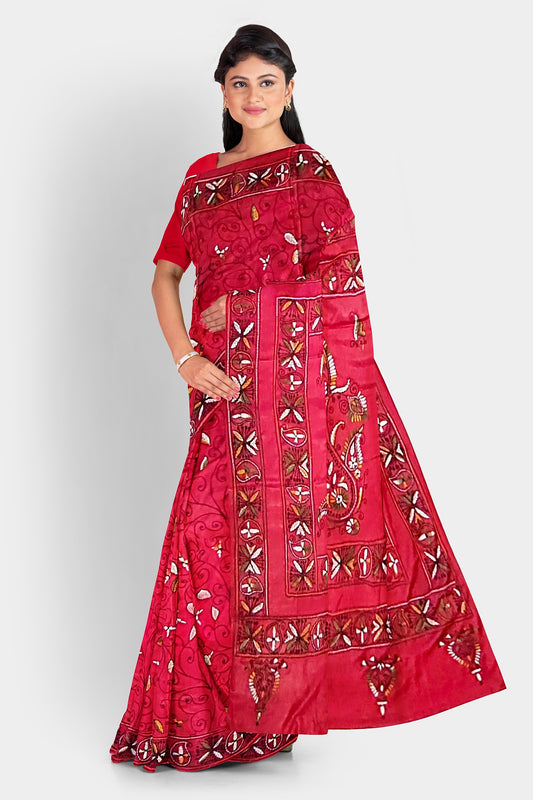 Kantha Stitch: Stylish Blended Silk Saree showcasing Traditional Artistry in Modern Indian Fashion With BP