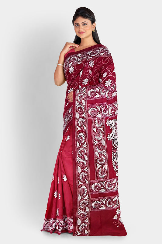 Kantha Stitch: Stylish Blended Silk Saree showcasing Traditional Artistry in Modern Indian Fashion With BP