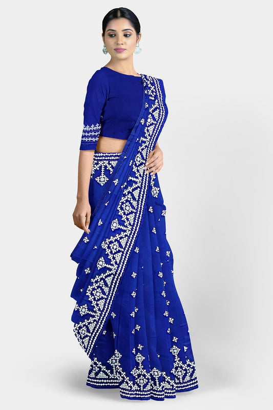 Gujrati Stitch: Stylish Blended Silk Saree showcasing Traditional Artistry in Modern Indian Fashion With BP