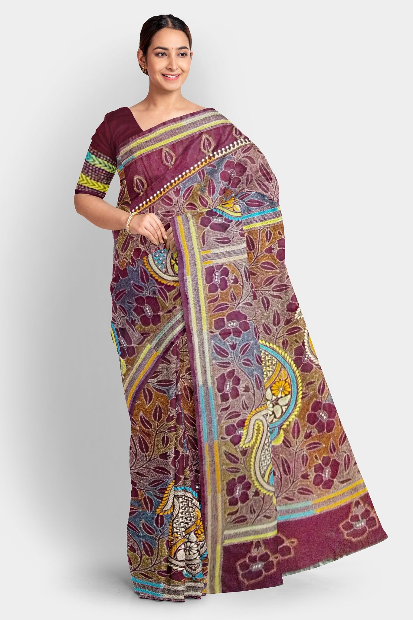 Kantha Stitch: Stylish Blended Silk Saree showcasing Traditional Artistry in Modern Indian Fashion With BP