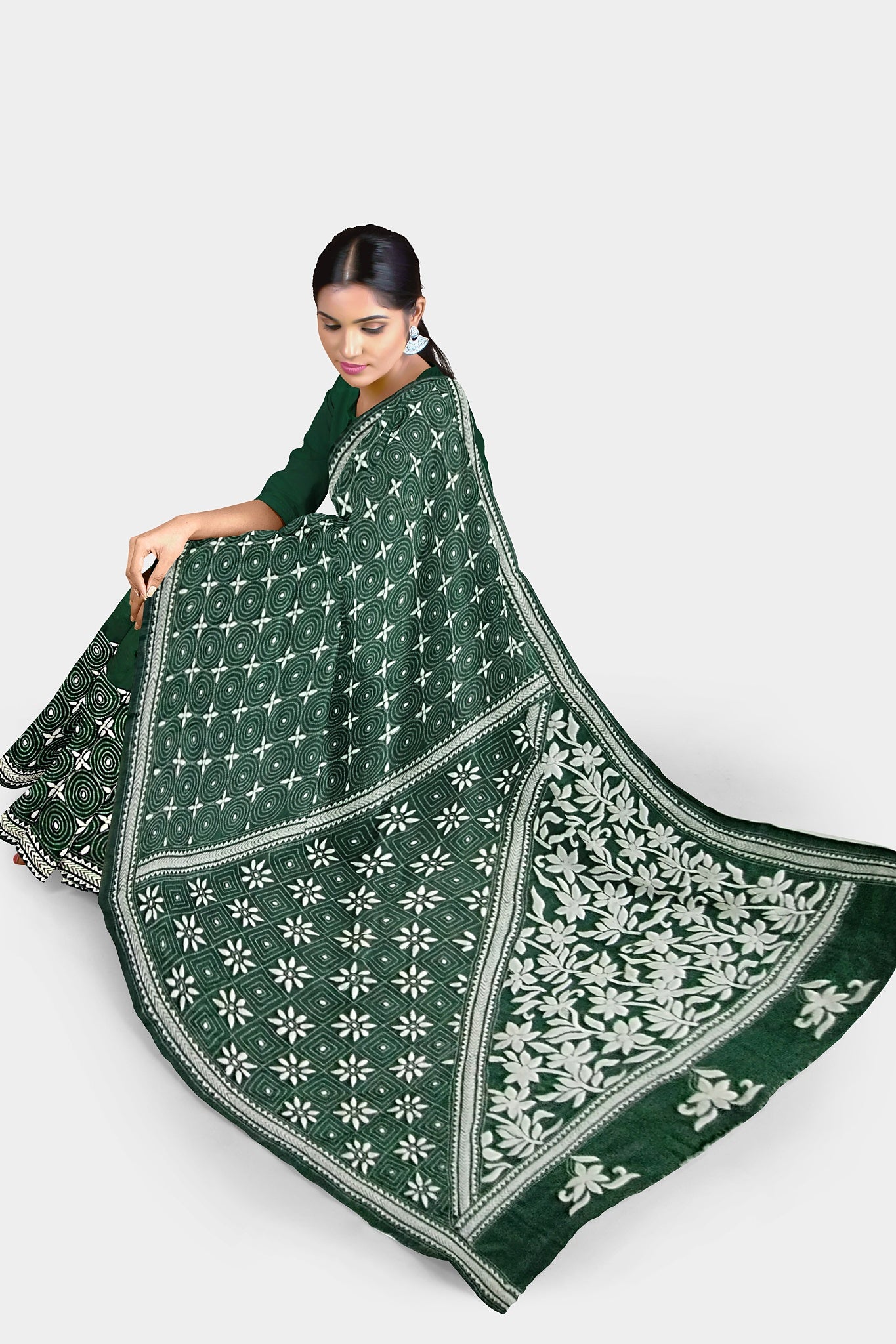 Kantha Stitch: Stylish Blended Silk Saree showcasing Traditional Artistry in Modern Indian Fashion with BP
