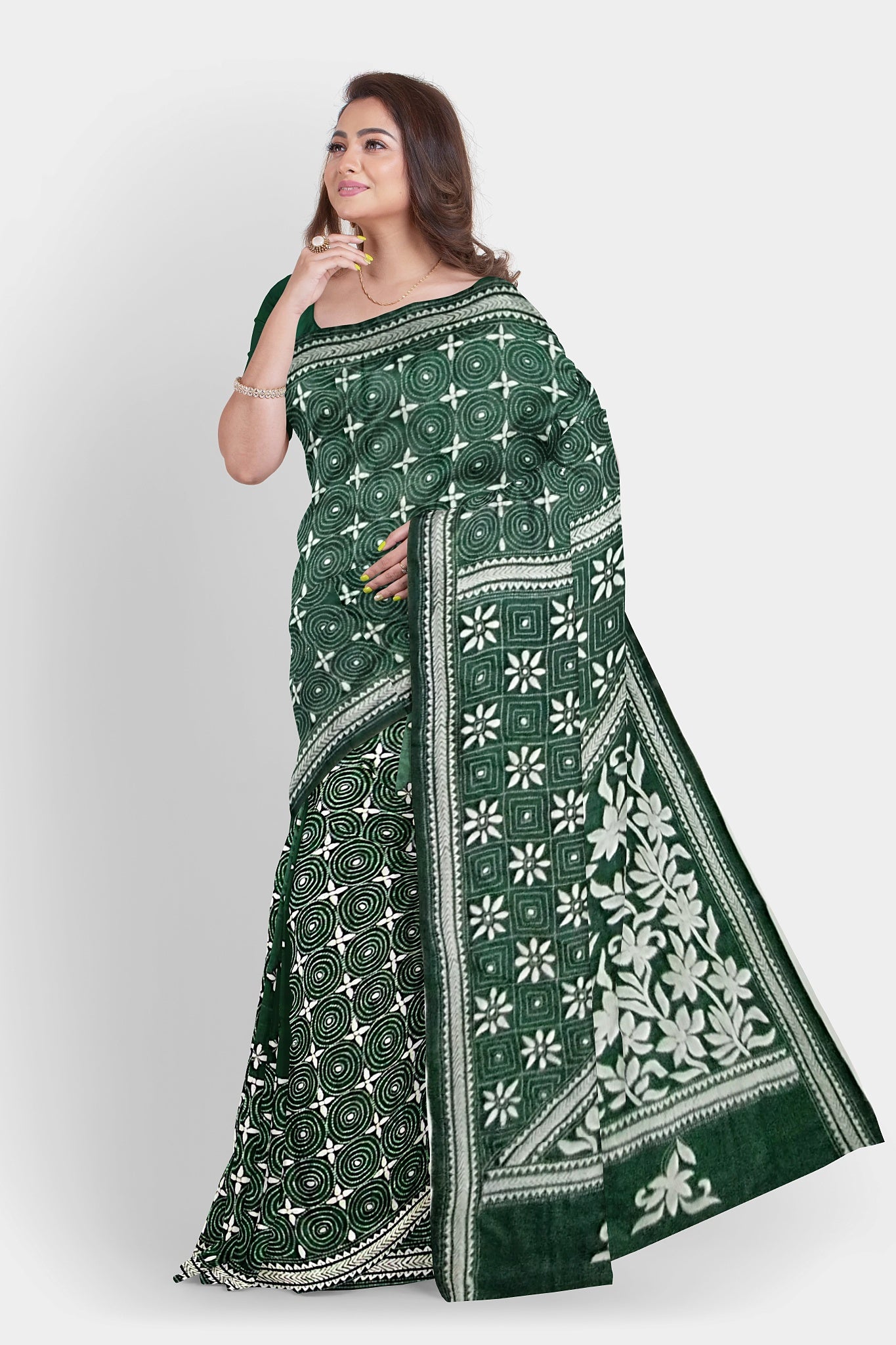 Kantha Stitch: Stylish Blended Silk Saree showcasing Traditional Artistry in Modern Indian Fashion with BP