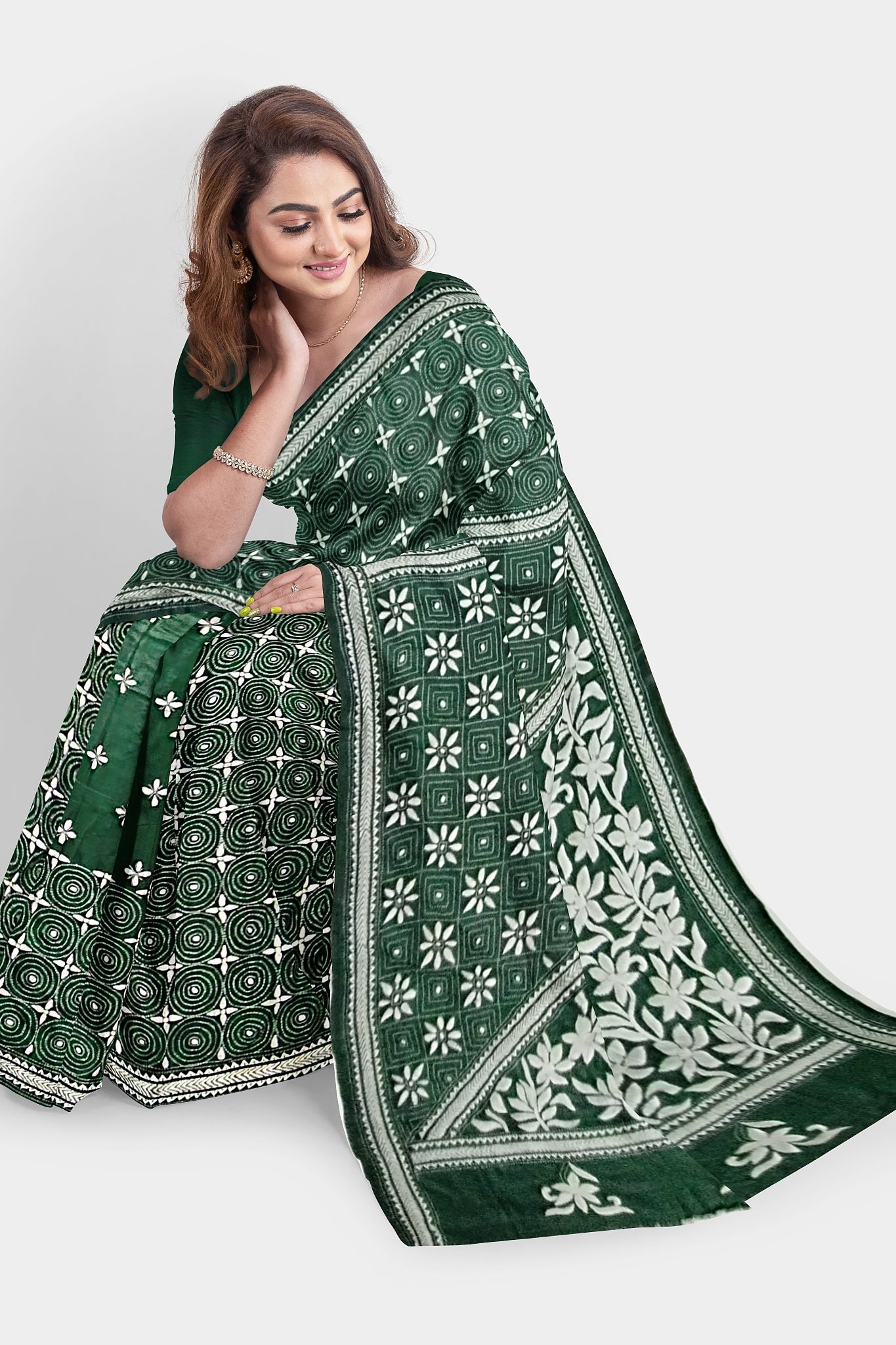 Kantha Stitch: Stylish Blended Silk Saree showcasing Traditional Artistry in Modern Indian Fashion with BP