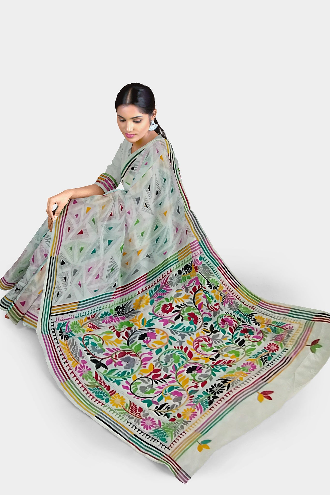Kantha Stitch: Trendy Blended Silk Saree for Contemporary Indian Fashion With BP